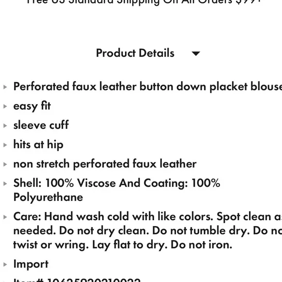 Worn one time. Faux leather button down top. - Picture 3 of 3